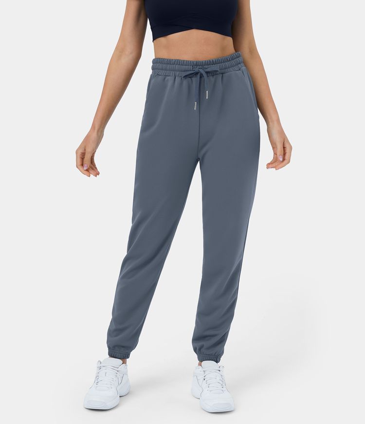 Cotton tracksuit bottoms with high waist and pockets