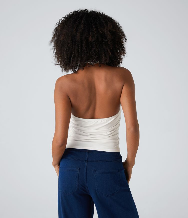 Halter Cowl Neck Backless Ruched Casual Tank Top