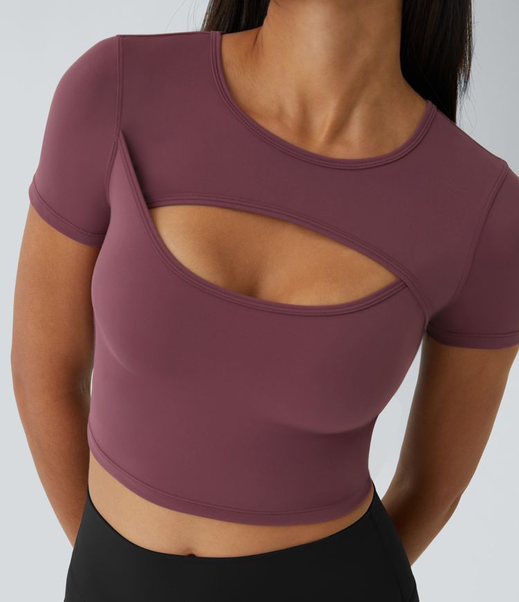 Softlyzero™ Plush Round Neck Cutout Short Sleeve Cropped Ballet Dance Sports Top