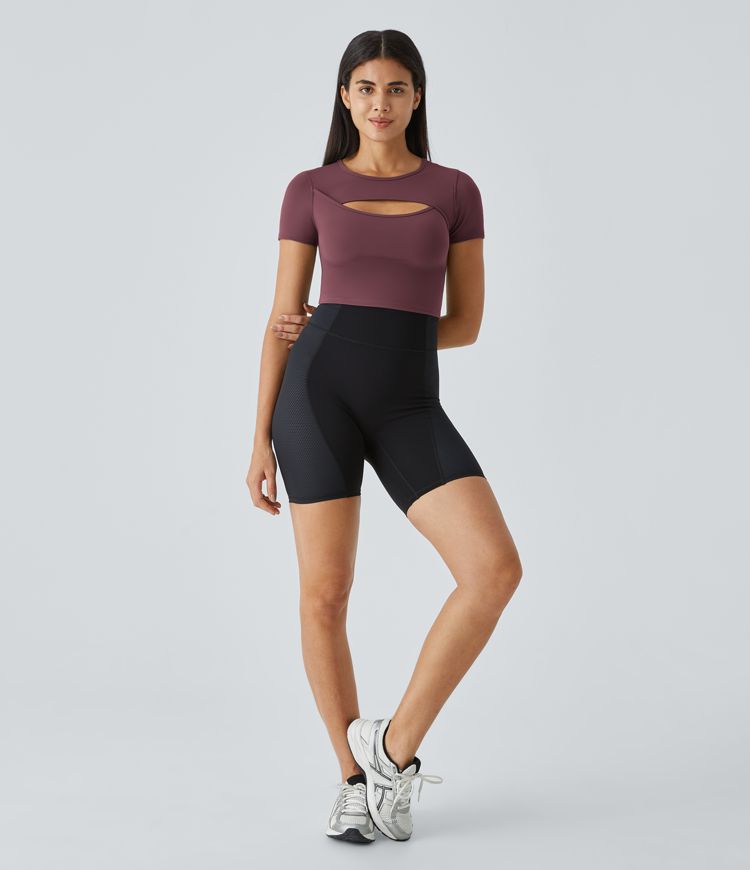 Softlyzero™ Plush Round Neck Cutout Short Sleeve Cropped Ballet Dance Sports Top