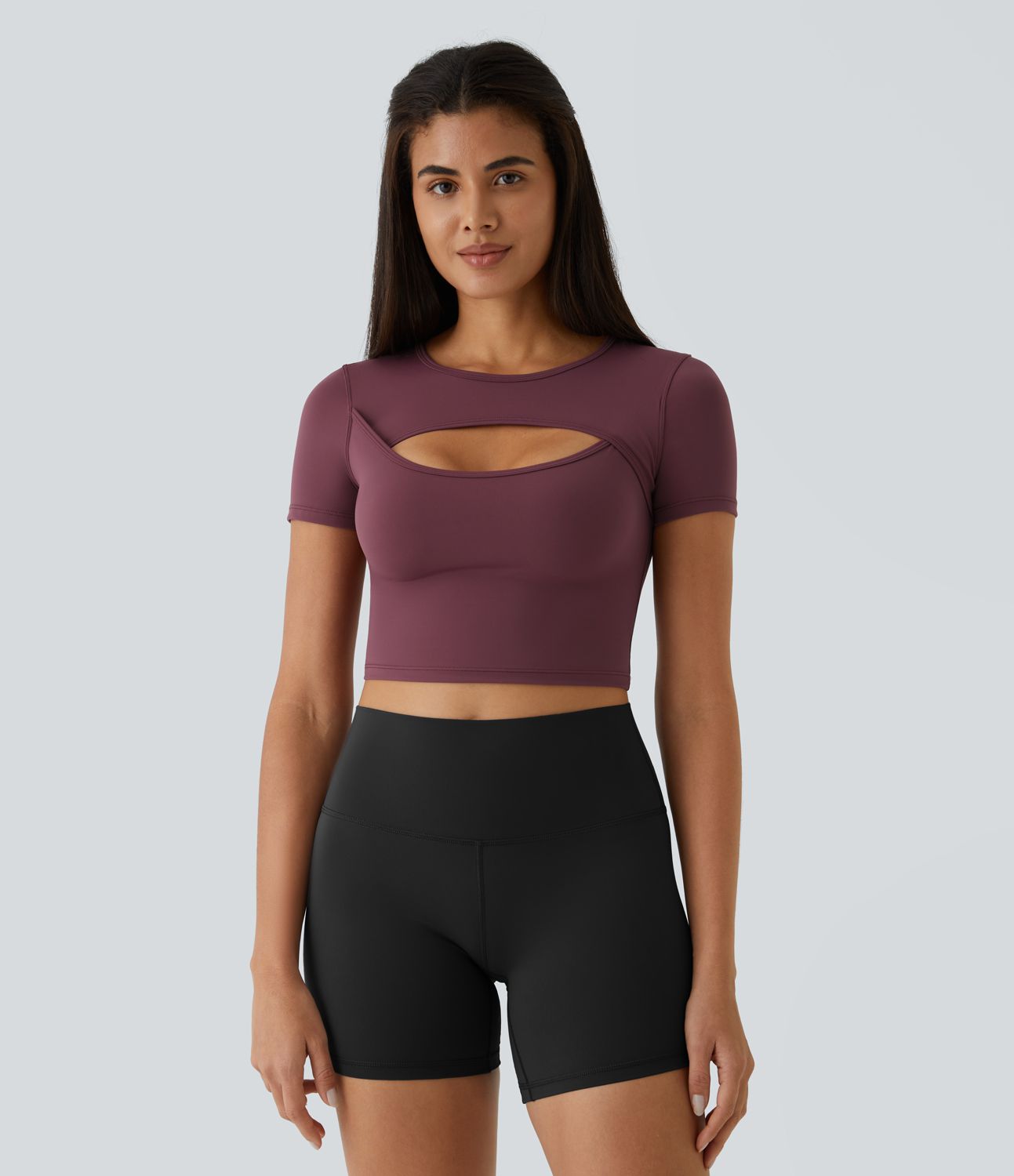 Softlyzero™ Plush Round Neck Cutout Short Sleeve Cropped Ballet Dance Sports Top