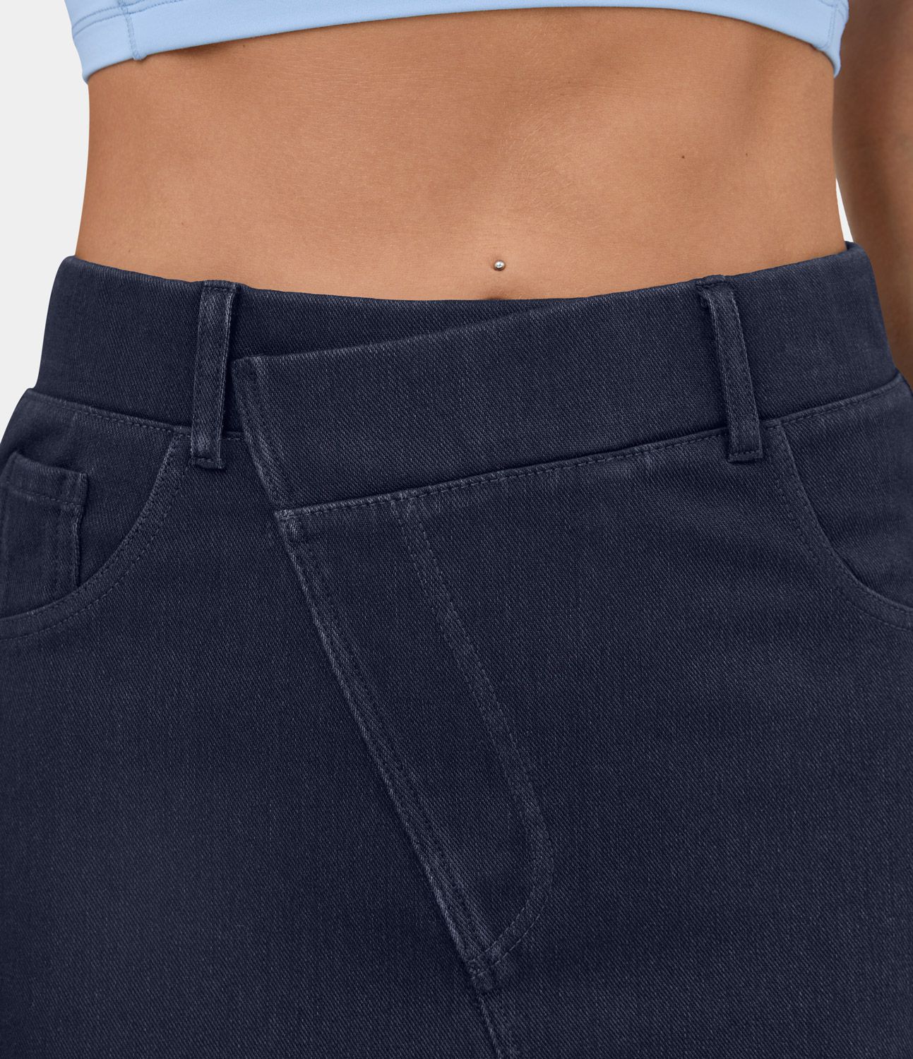 Halara Flex™ A līnijas mini svārki no elastīga adīta džinsa ar augstu jostasvietu