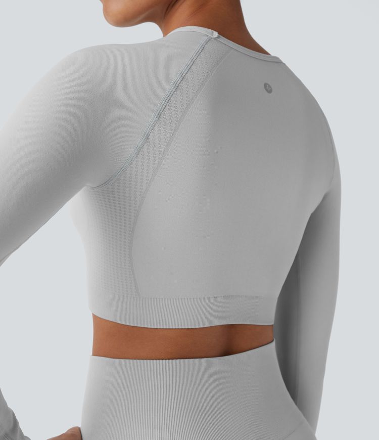 Seamless Flow Round Neck Raglan Long Sleeve Skinny Cropped Yoga Top