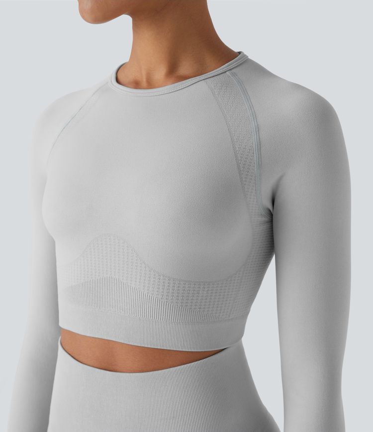 Seamless Flow Round Neck Raglan Long Sleeve Skinny Cropped Yoga Top