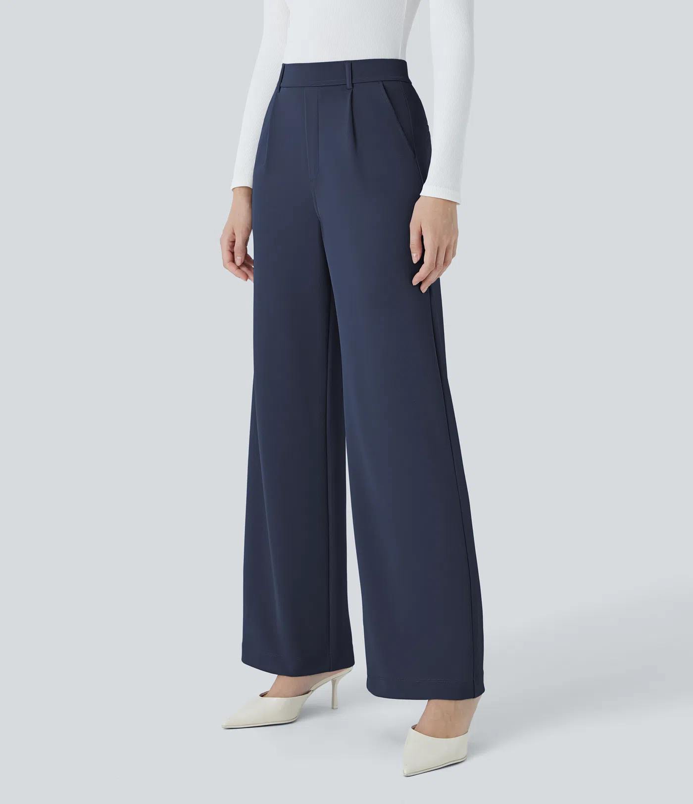 HalaraFlex™ High Waisted Plicated Side Pocket Straight Leg Crepe Work Pants