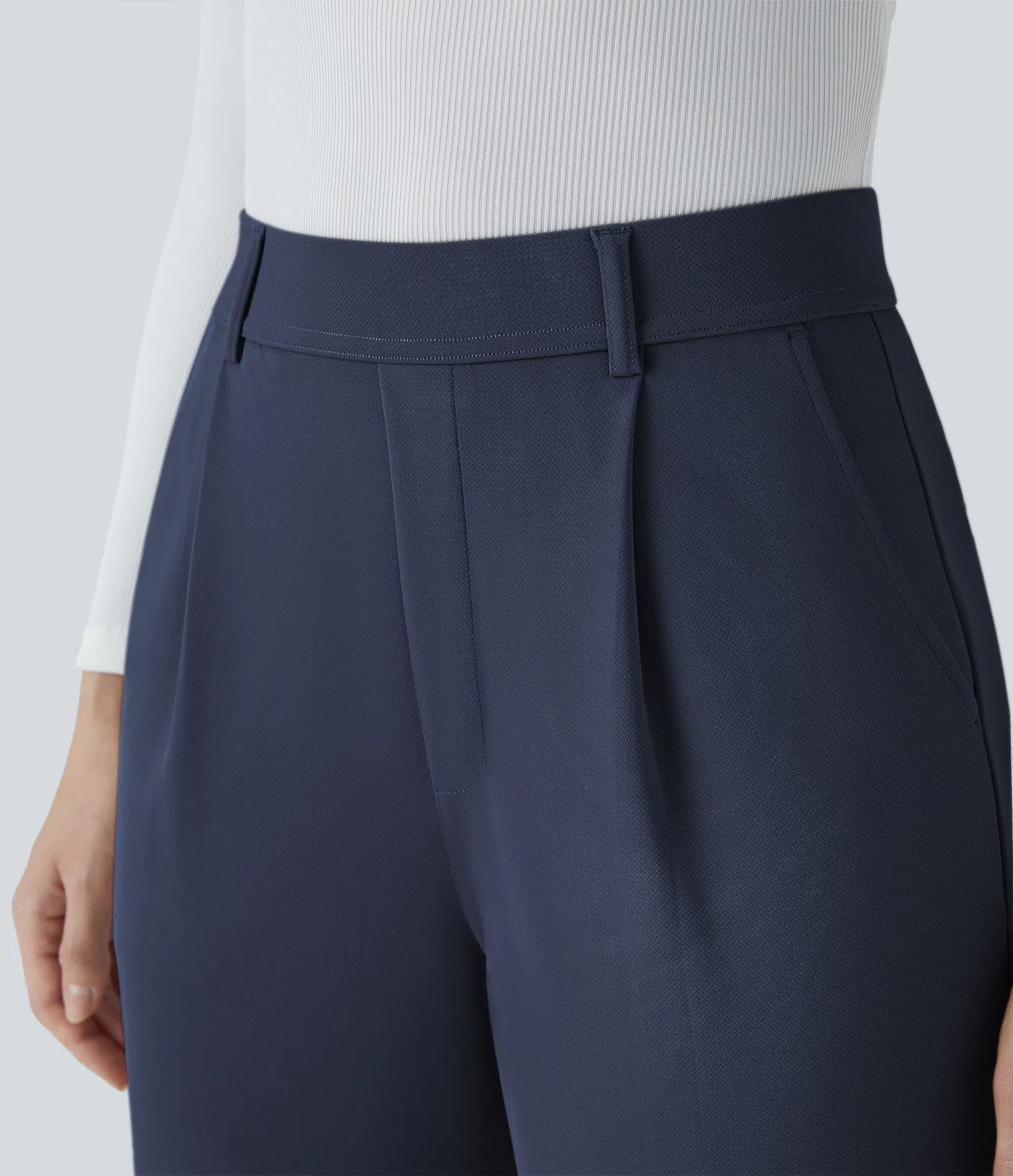 HalaraFlex™ High Waisted Plicated Side Pocket Straight Leg Crepe Work Pants