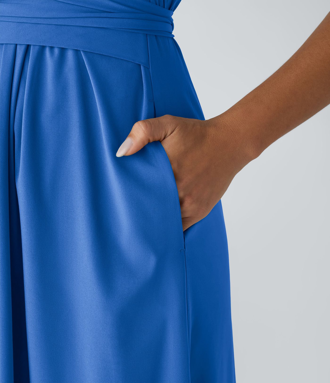 Breezeful™ V Neck Short Sleeve Side Pocket Tie Back Quick Dry Midi Casual Dress-Longer Length