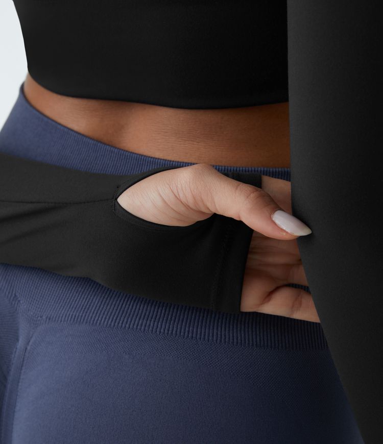 Top Softlyzero™ Plush deportivo yoga corto 2 en 1 orificio para pulgar manga larga