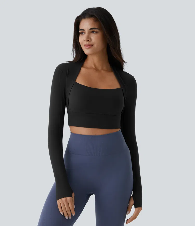 Softlyzero™ Plush Long Sleeve Thumb Hole 2-in-1 Crop Yoga Sports Top