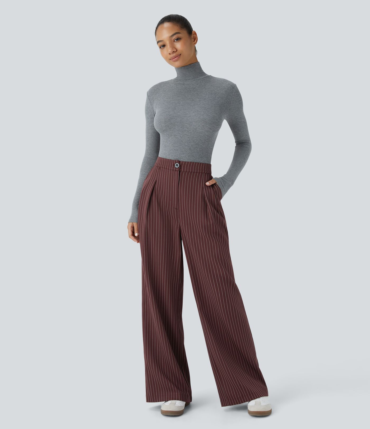 Høyt liv Glidelås lomme Vide ben Stripete Arbeidsbukser