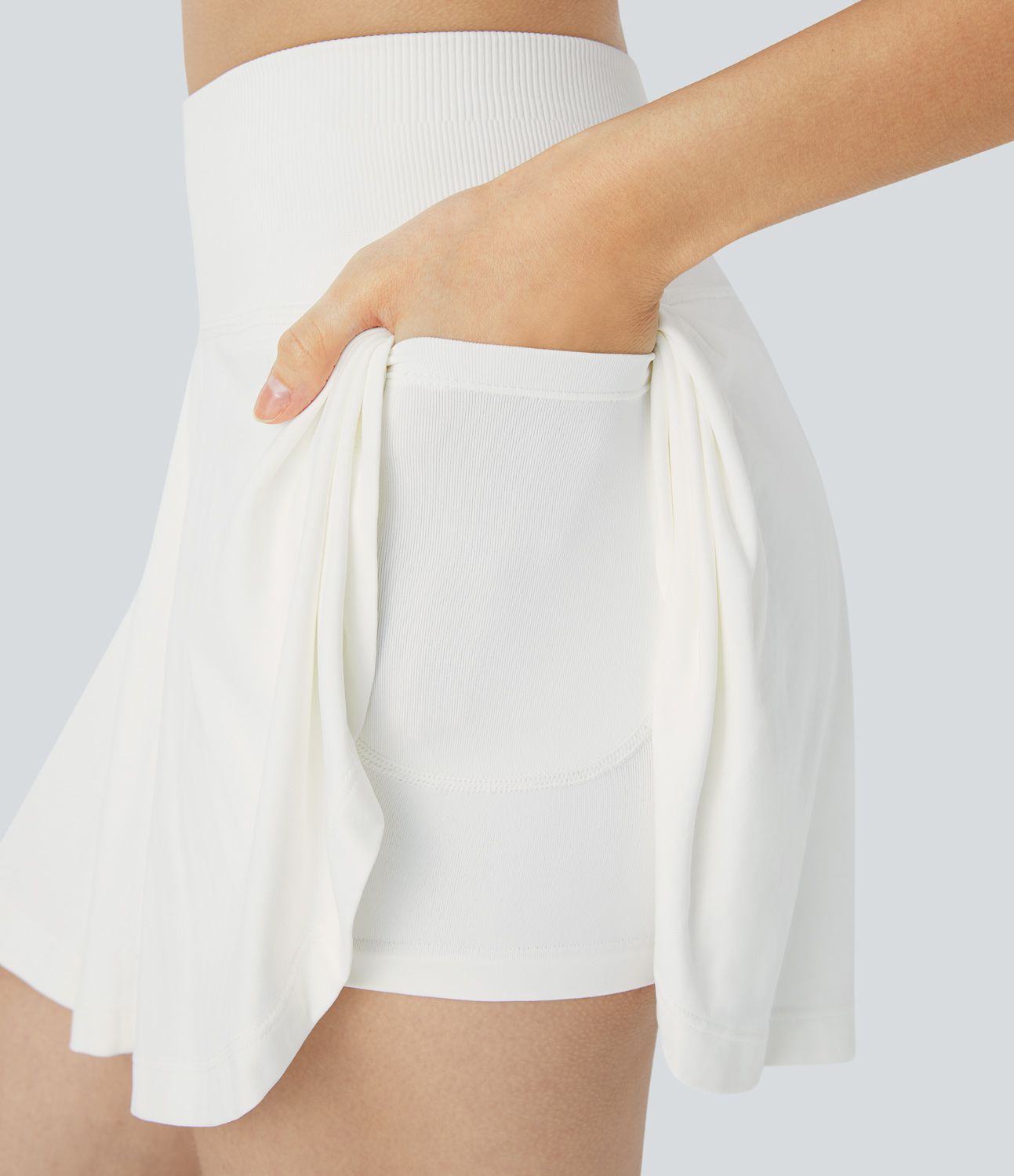 Nahtloser Fluss High Waist 2-in-1 Taschen Ausgestellter Mini Yoga Rock