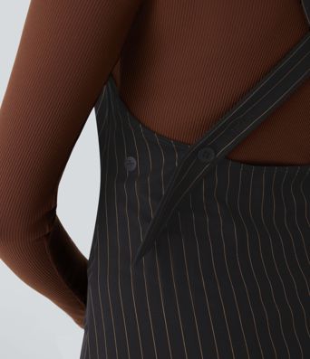 Mini Vestido oficina cuello V tira ajustable botón raya tacto agradable