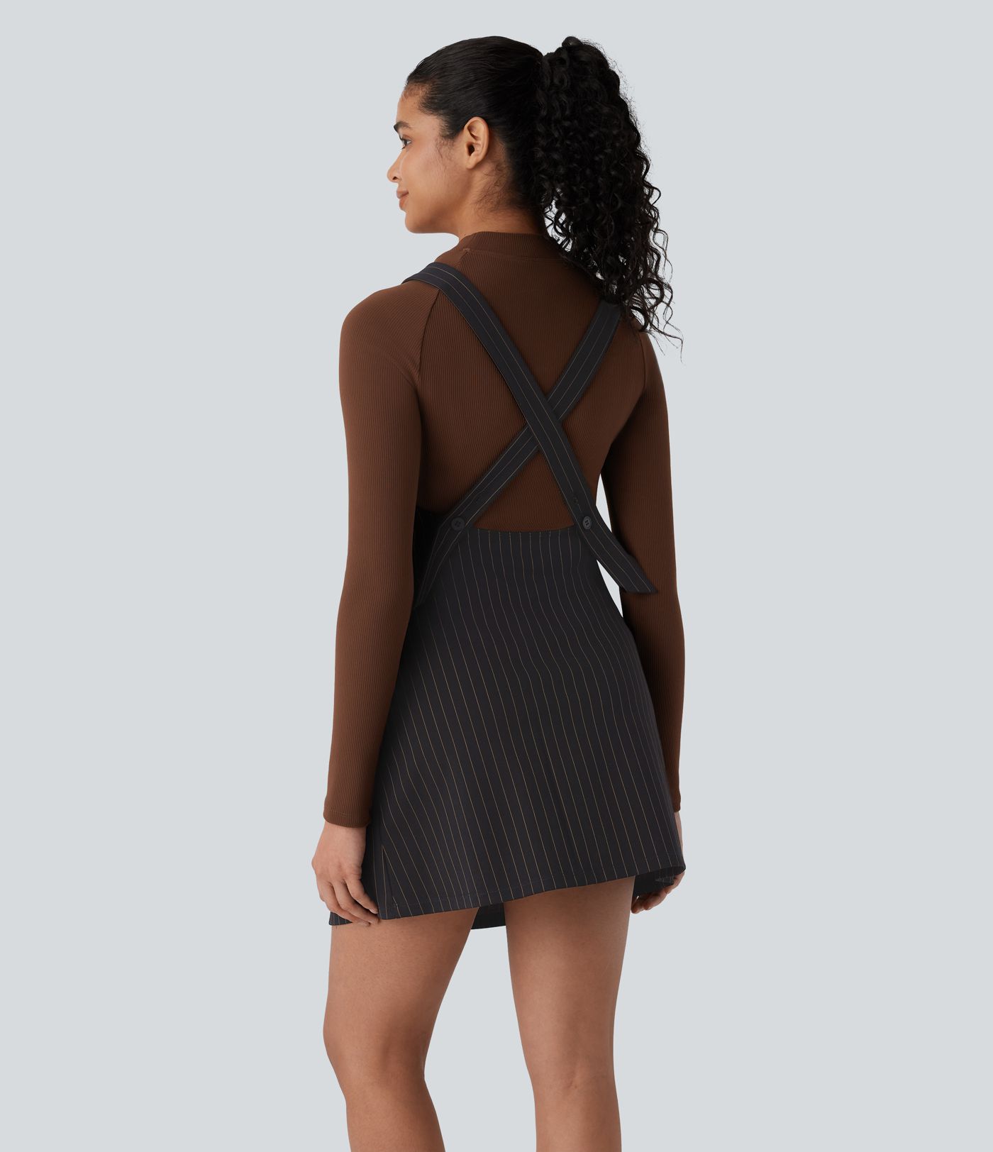 Mini Vestido oficina cuello V tira ajustable botón raya tacto agradable