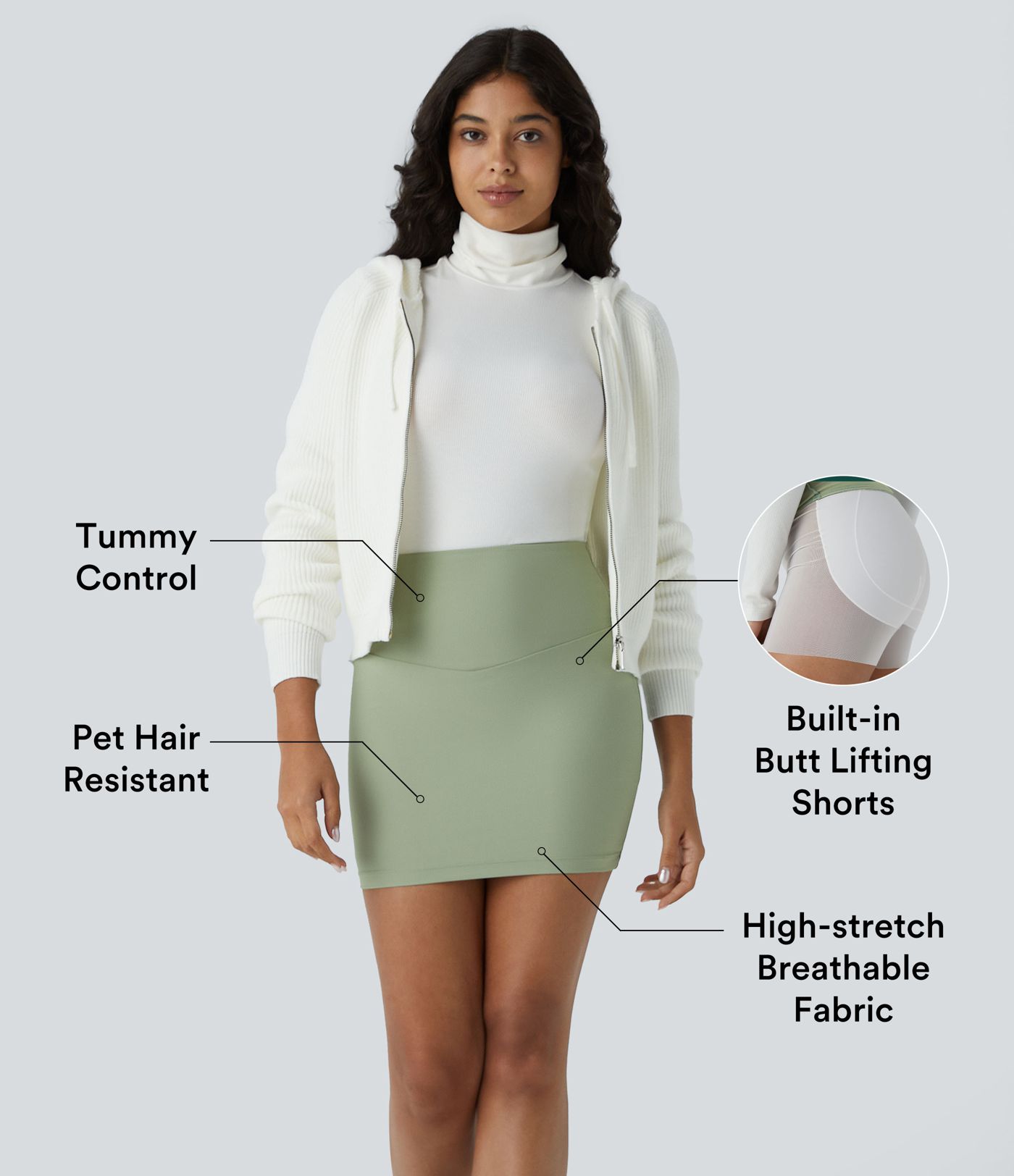 Patitoff™ Flow Pet Hair Resistant High Waisted Tummy Control Butt Lifting 2-in-1 Bodycon Mini Casual Skirt