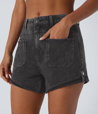 Pantalón corto Halara Flex™ Denim mezclilla elástico lavado dobladillo enrollado bolsillo delantero tiro medio