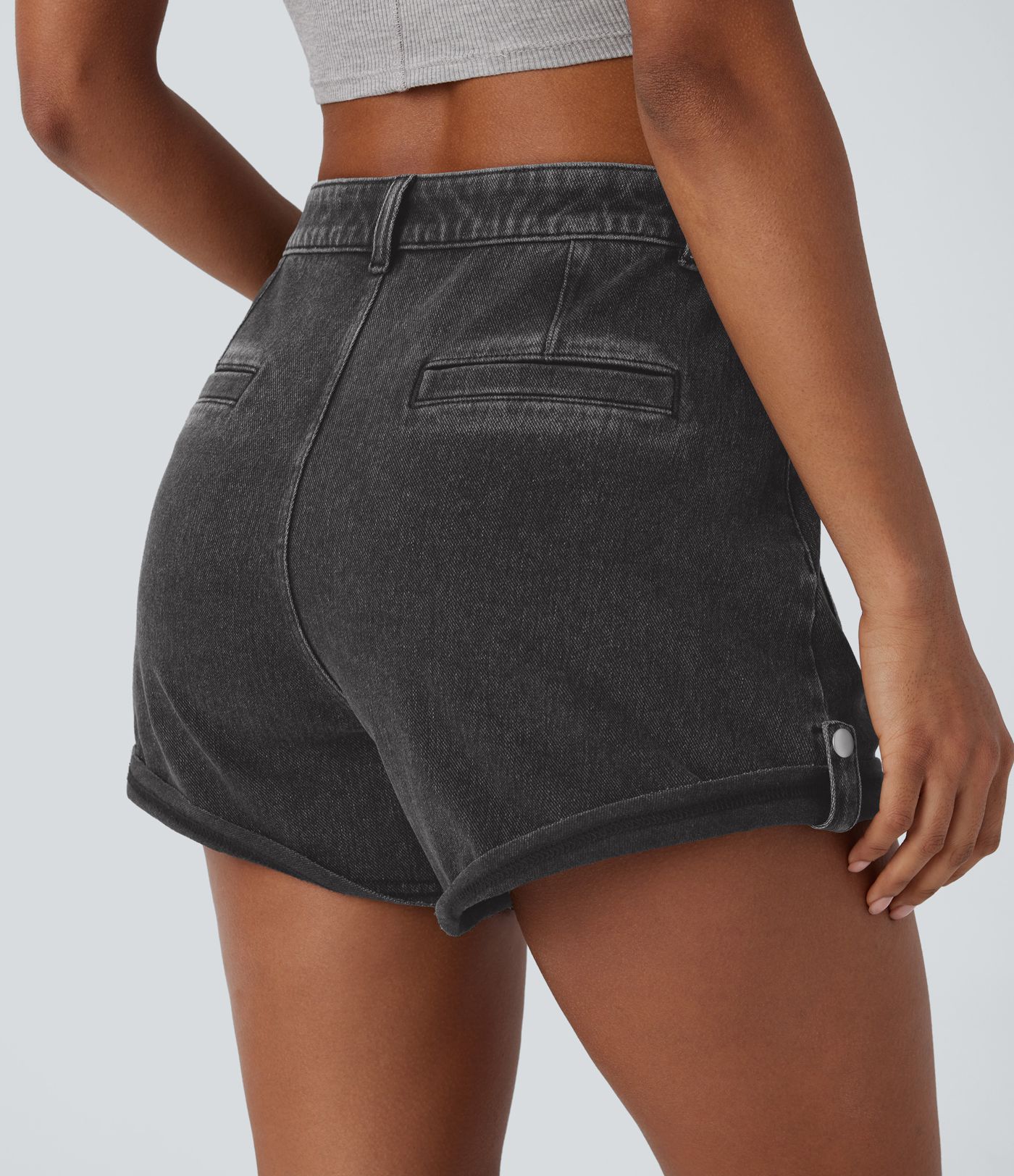 Pantalón corto Halara Flex™ Denim mezclilla elástico lavado dobladillo enrollado bolsillo delantero tiro medio