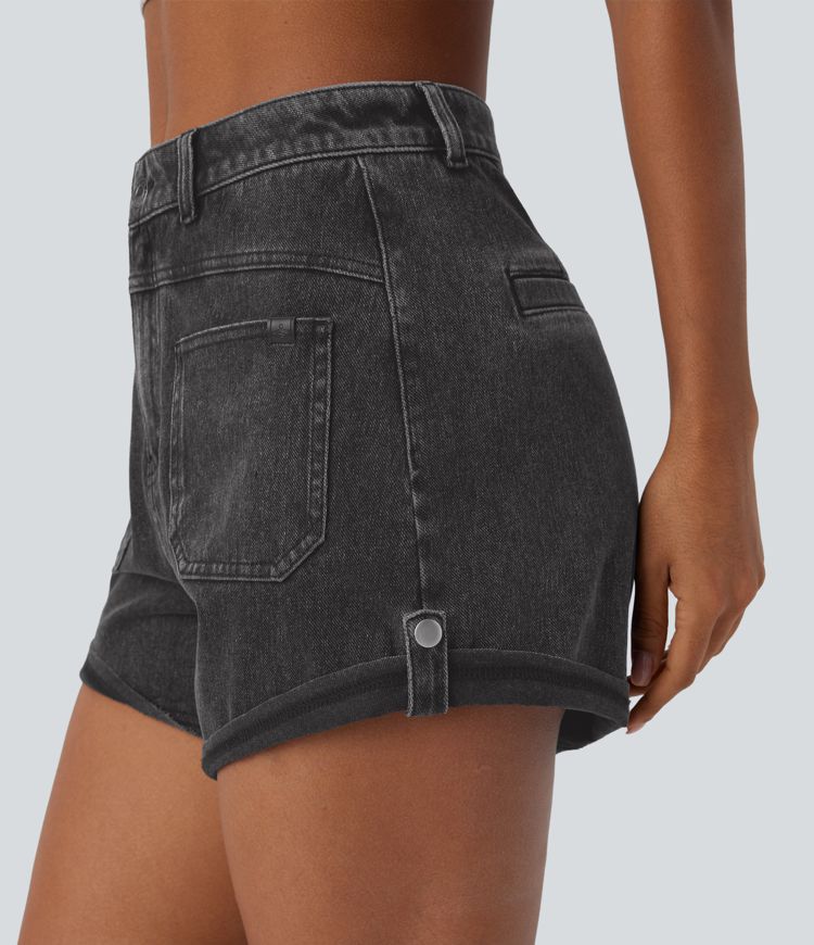 Pantalón corto Halara Flex™ Denim mezclilla elástico lavado dobladillo enrollado bolsillo delantero tiro medio