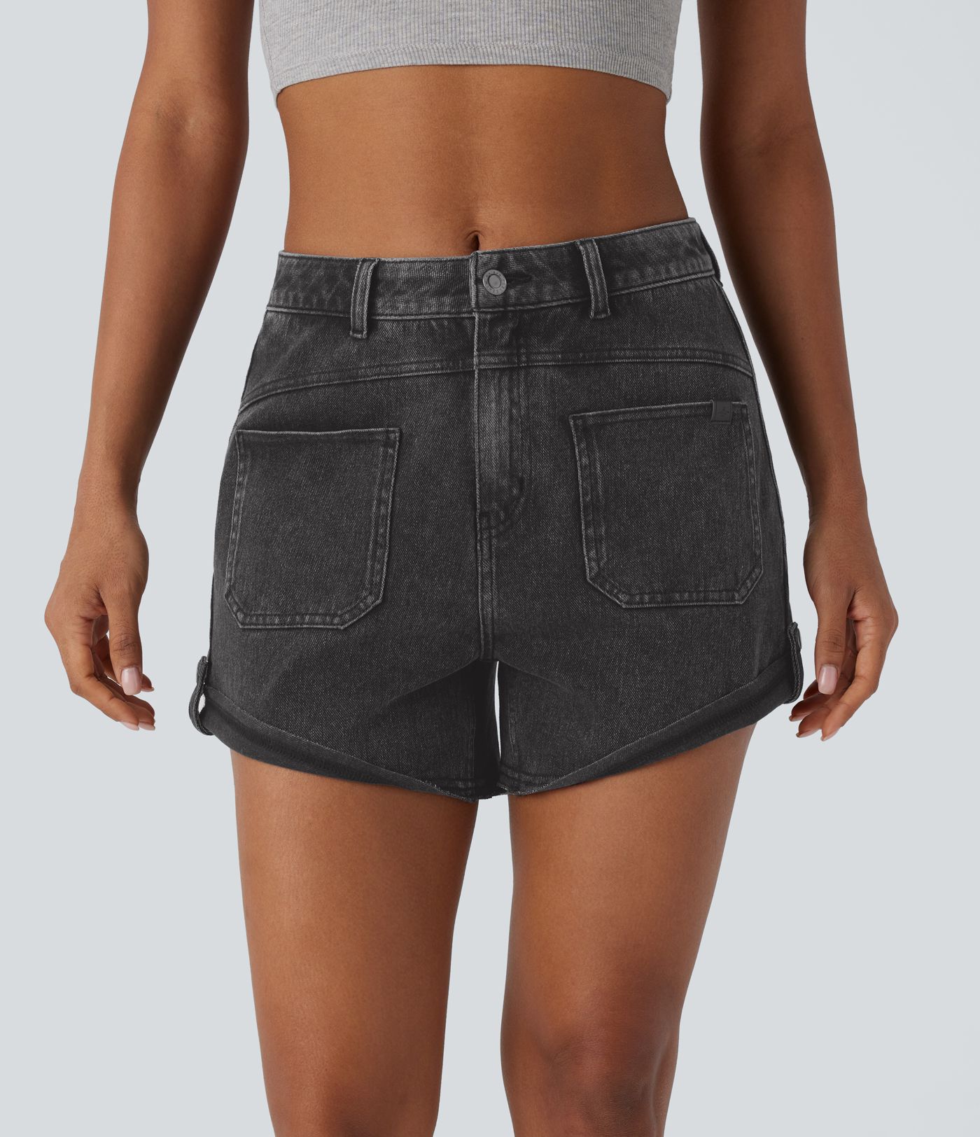 Pantalón corto Halara Flex™ Denim mezclilla elástico lavado dobladillo enrollado bolsillo delantero tiro medio