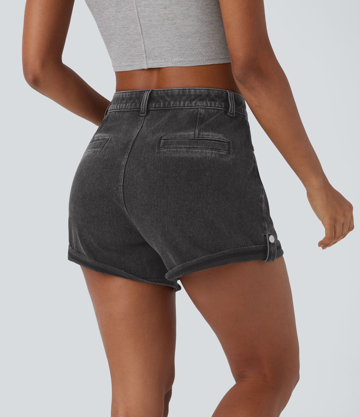 Pantalón corto Halara Flex™ Denim mezclilla elástico lavado dobladillo enrollado bolsillo delantero tiro medio