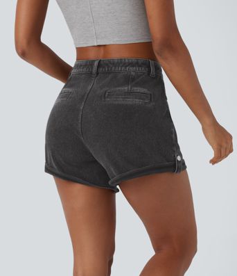 Pantalón corto Halara Flex™ Denim mezclilla elástico lavado dobladillo enrollado bolsillo delantero tiro medio