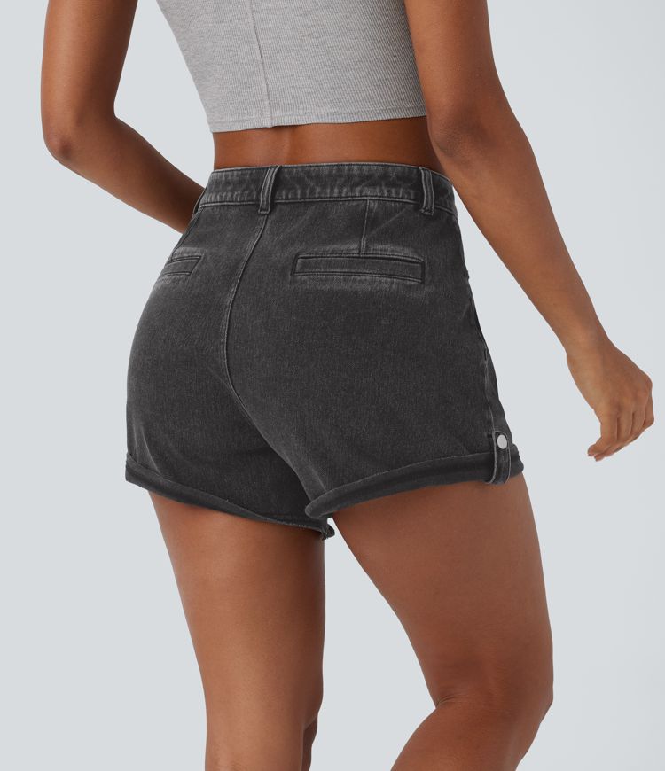 Pantalón corto Halara Flex™ Denim mezclilla elástico lavado dobladillo enrollado bolsillo delantero tiro medio