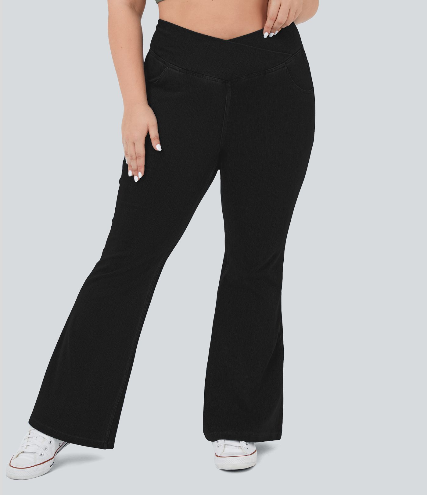 Halara Flex™ High Waisted Crossover Pocket Cool Touch Breathable Washed Plus Size Casual Jeans