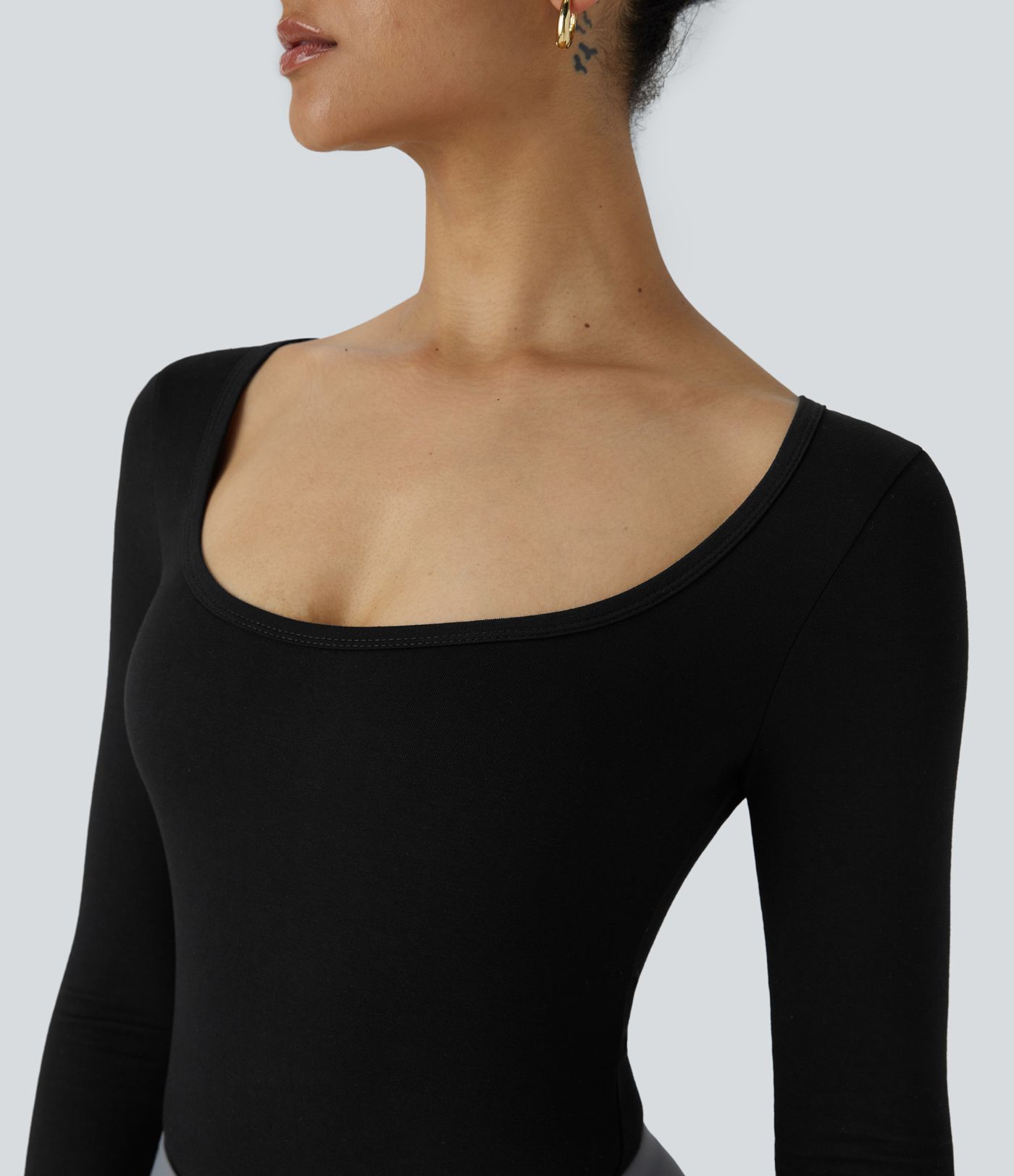 U-hals lange mouw slanke werkbody