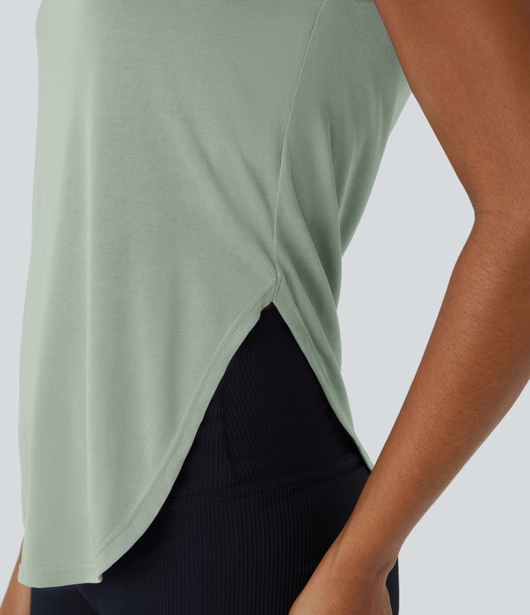 Top deportivo yoga dobladillo redondeado cuello redondo