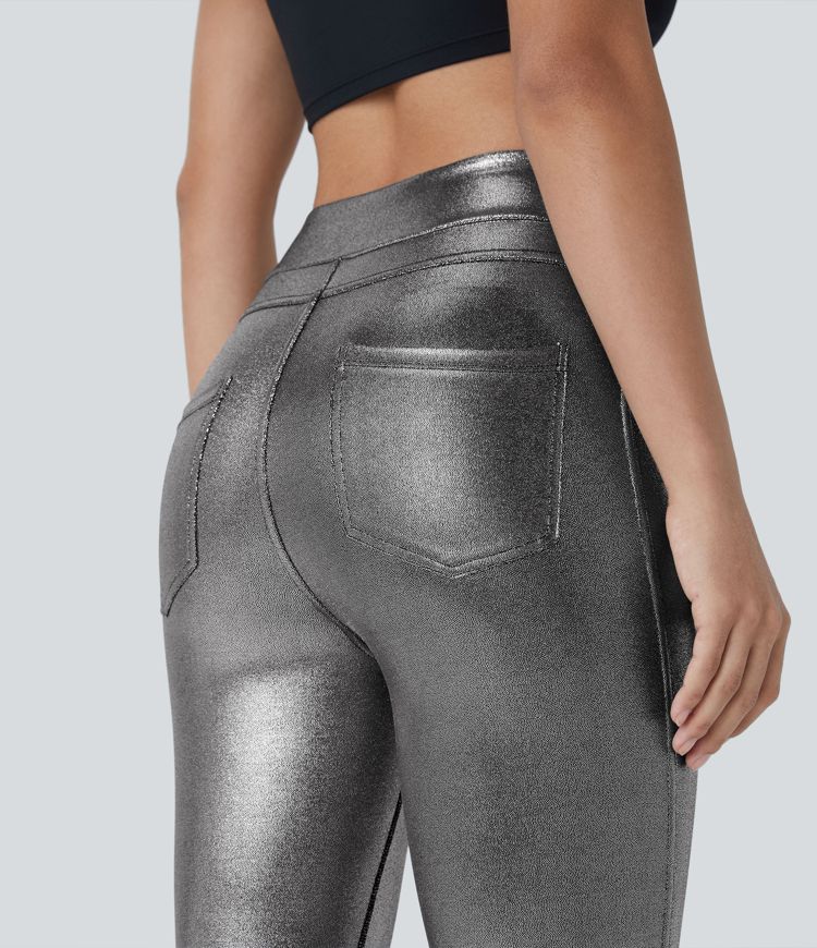 Softlyzero™ Legging Travail Taille Haute Tissu Enduit Poche Latérale Arrière