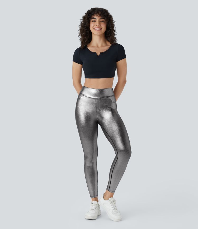 Softlyzero™ Legging Travail Taille Haute Tissu Enduit Poche Latérale Arrière