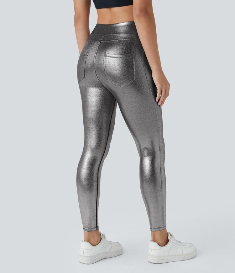 Softlyzero™ Faux Leather High Waisted Back Side Pocket Work Leggings