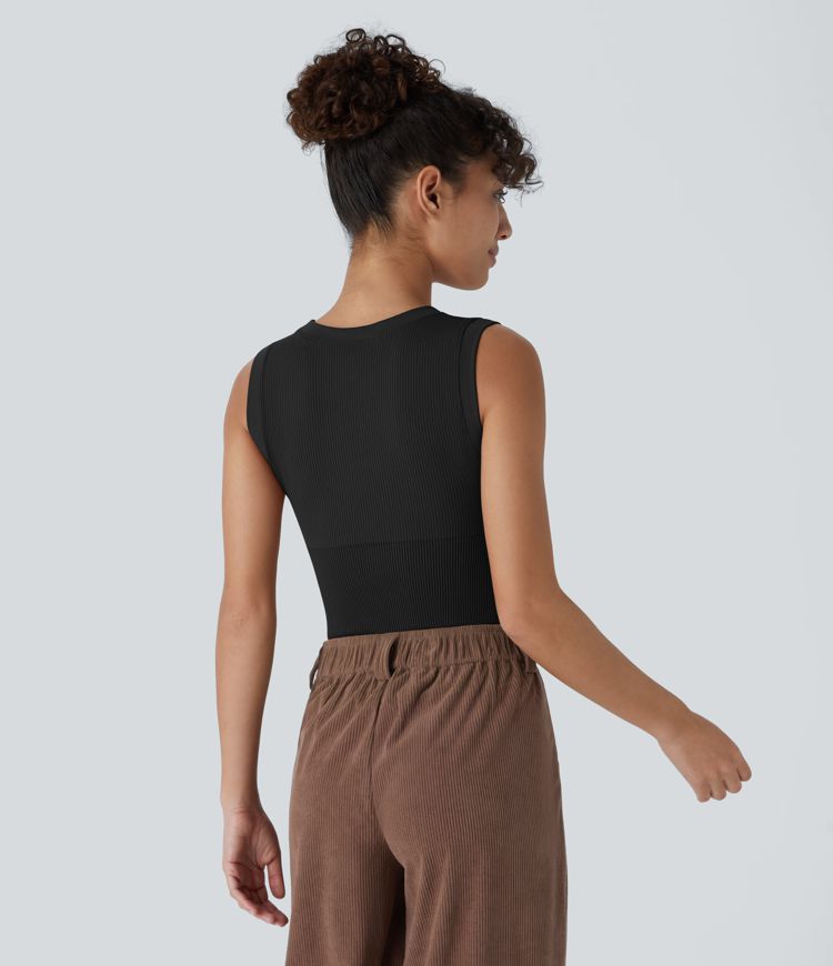 Seamless Flow Round Neck Sleeveless Snap Casual Smooth Bodysuit