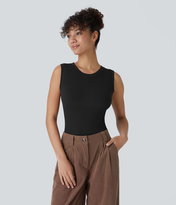 Seamless Flow Round Neck Sleeveless Snap Casual Smooth Bodysuit