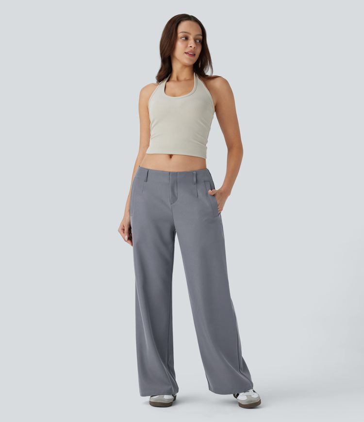 Pantalón pierna recta bolsillo lateral tiro bajo