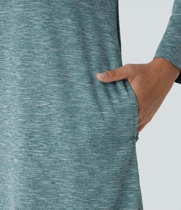 Drawstring Hooded Long Sleeve Side Pocket Mini Casual Dress