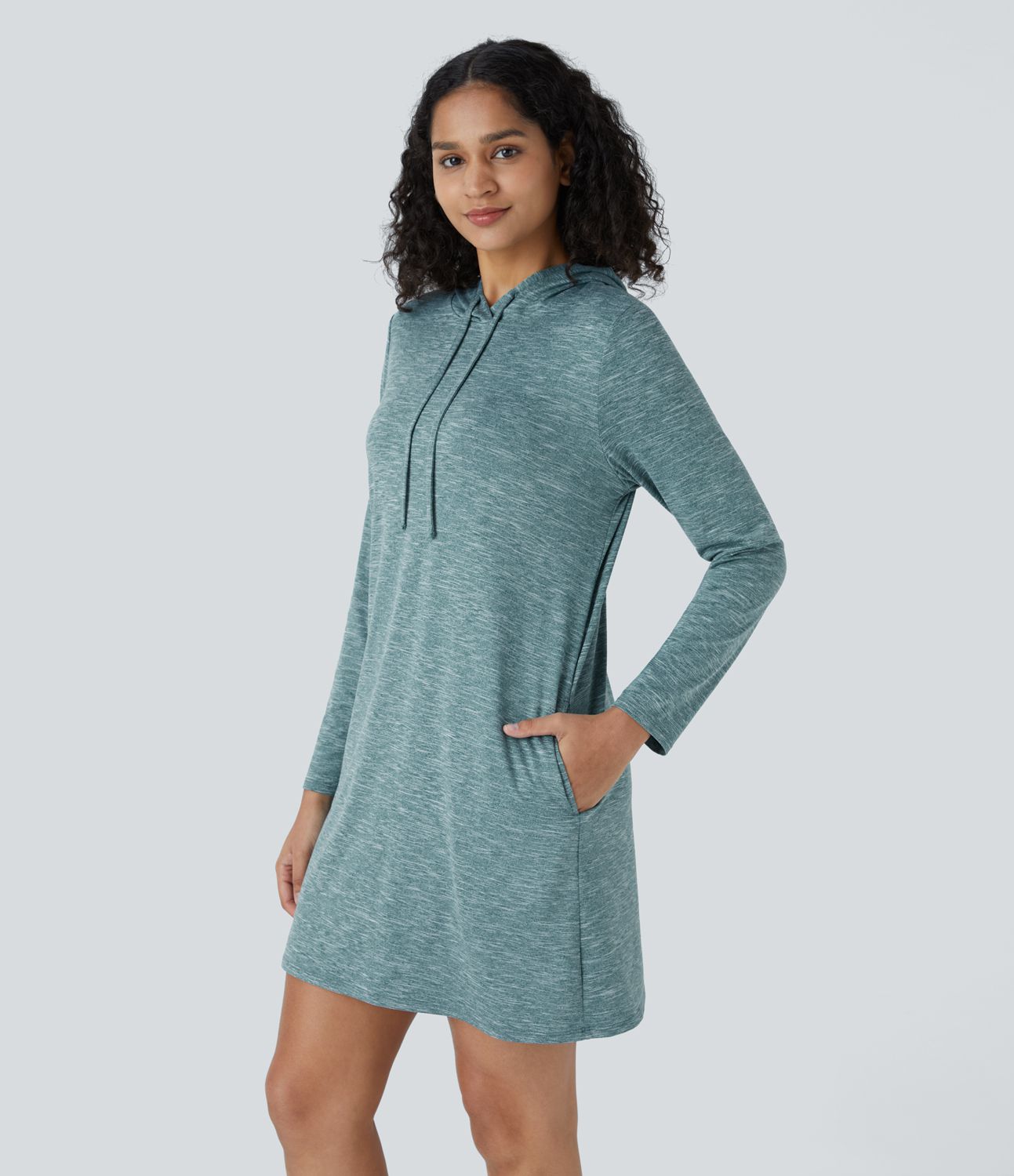 Drawstring Hooded Long Sleeve Side Pocket Mini Casual Dress