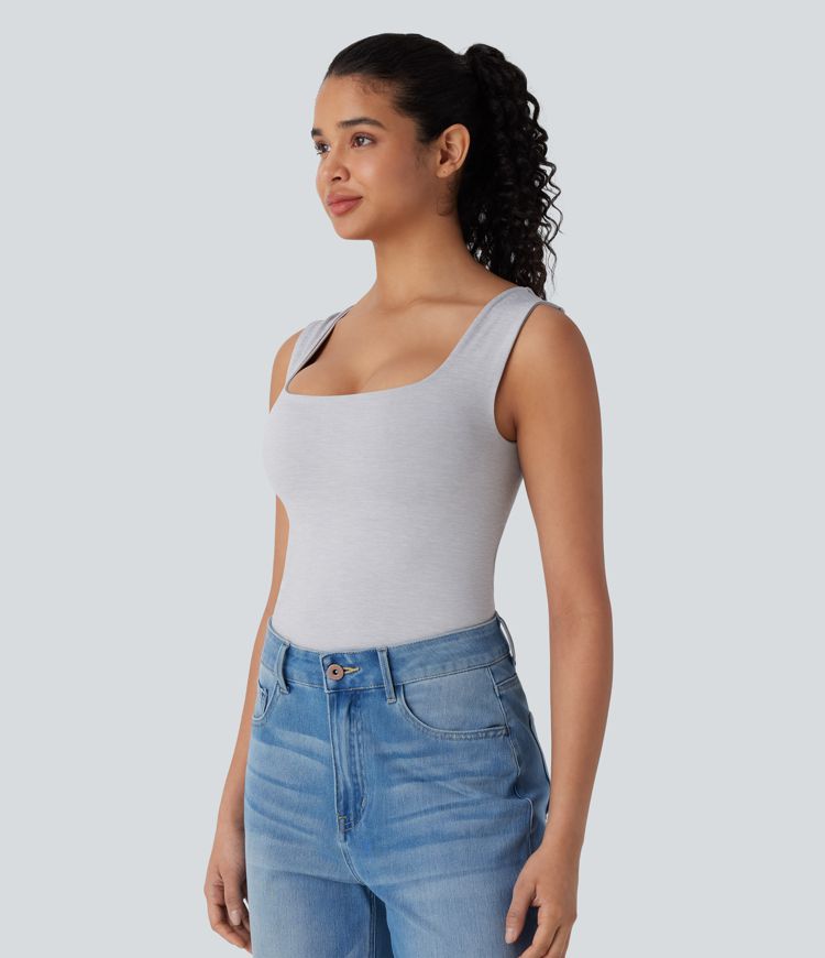 Haut d'intérieur 2-en-1 sans manches à col U sans coutures