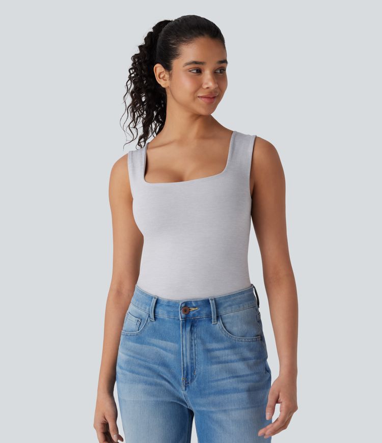 Haut d'intérieur 2-en-1 sans manches à col U sans coutures