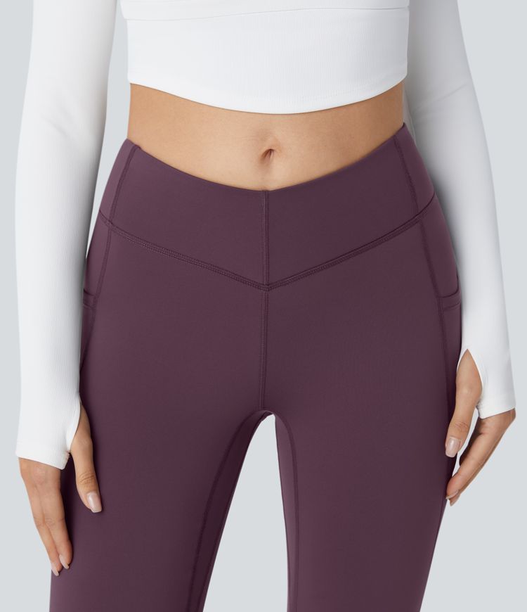 Pantalón Softlyzero™ Plush térmica acampanado yoga bolsillo lateral tiro alto V