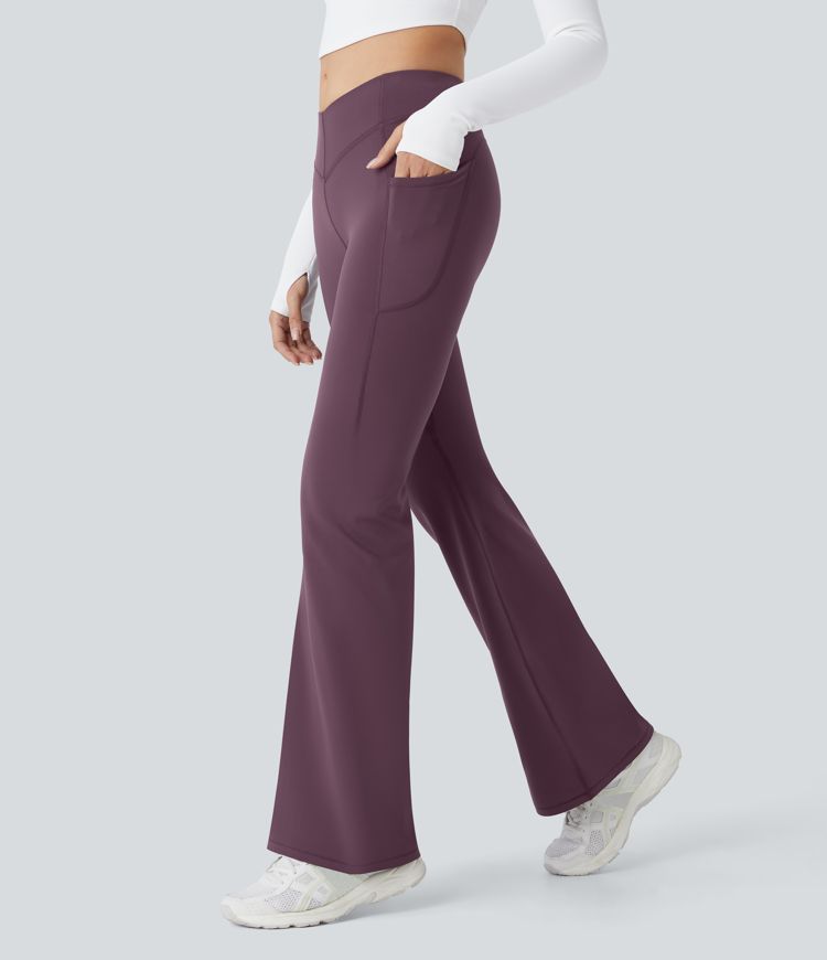 Pantalón Softlyzero™ Plush térmica acampanado yoga bolsillo lateral tiro alto V