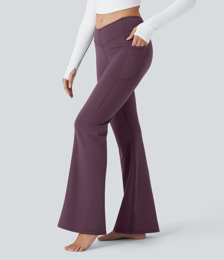 Pantalón Softlyzero™ Plush térmica acampanado yoga bolsillo lateral tiro alto V