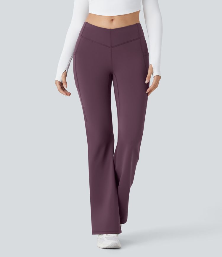 Pantalón Softlyzero™ Plush térmica acampanado yoga bolsillo lateral tiro alto V