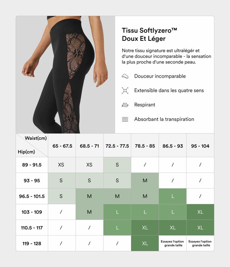Softlyzero™ Legging Yoga 7/8 Taille Haute avec Poche au Dos Découpe Croisée et Dentelle Contrastante