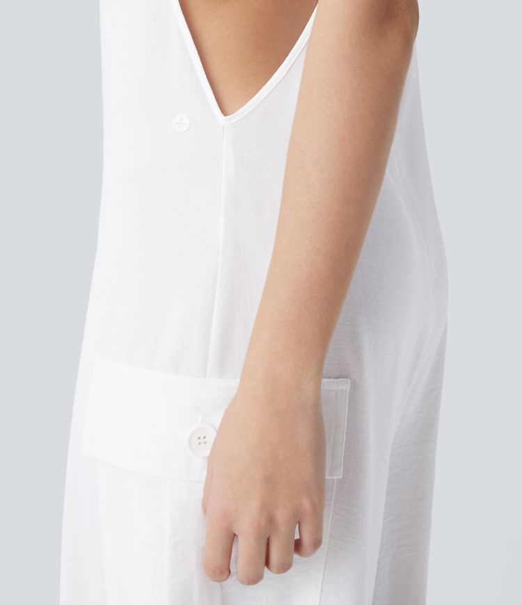 Pocket Casual Cargo Linen-Feel Jumpsuit