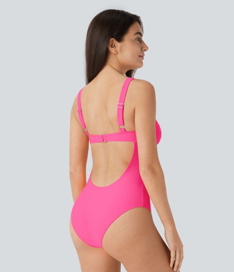 U Neck Cut Out One Piece Swimsuit