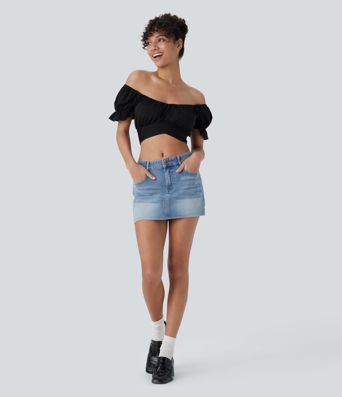 Top Court décontracté à Manches Bouffantes avec Liens Croisés au Dos