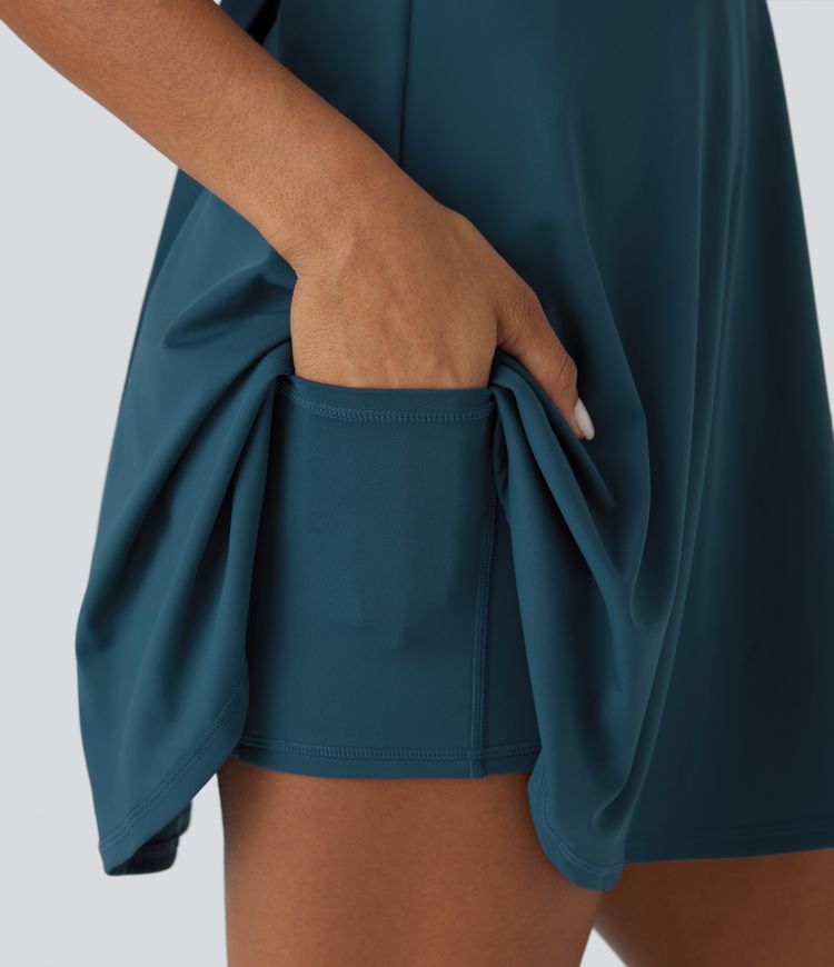 Mini vestido baile acampanado bolsillo lateral 2 en 1 cuello en V profundo sin mangas sin espalda espalda cruzada retorcida