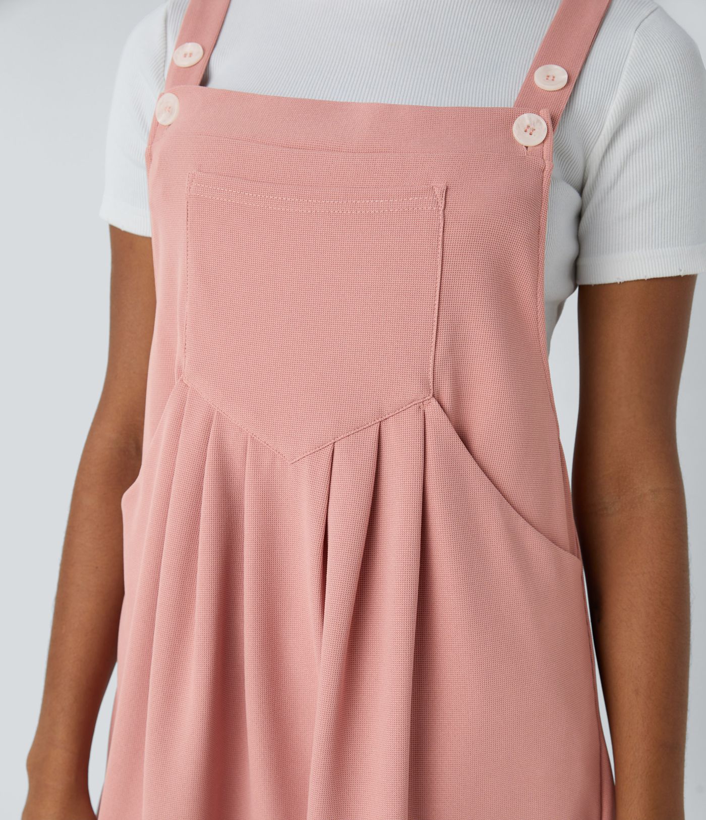 Adjustable Strap Button Multiple Pockets Mini Waffle Casual Pinafore Dress