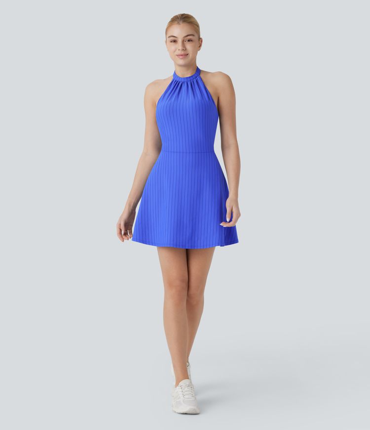 G-hook Halter 2-in-1 Pocket Stripe Mini Cool Touch Yoga Active Dress-Easy Peezy