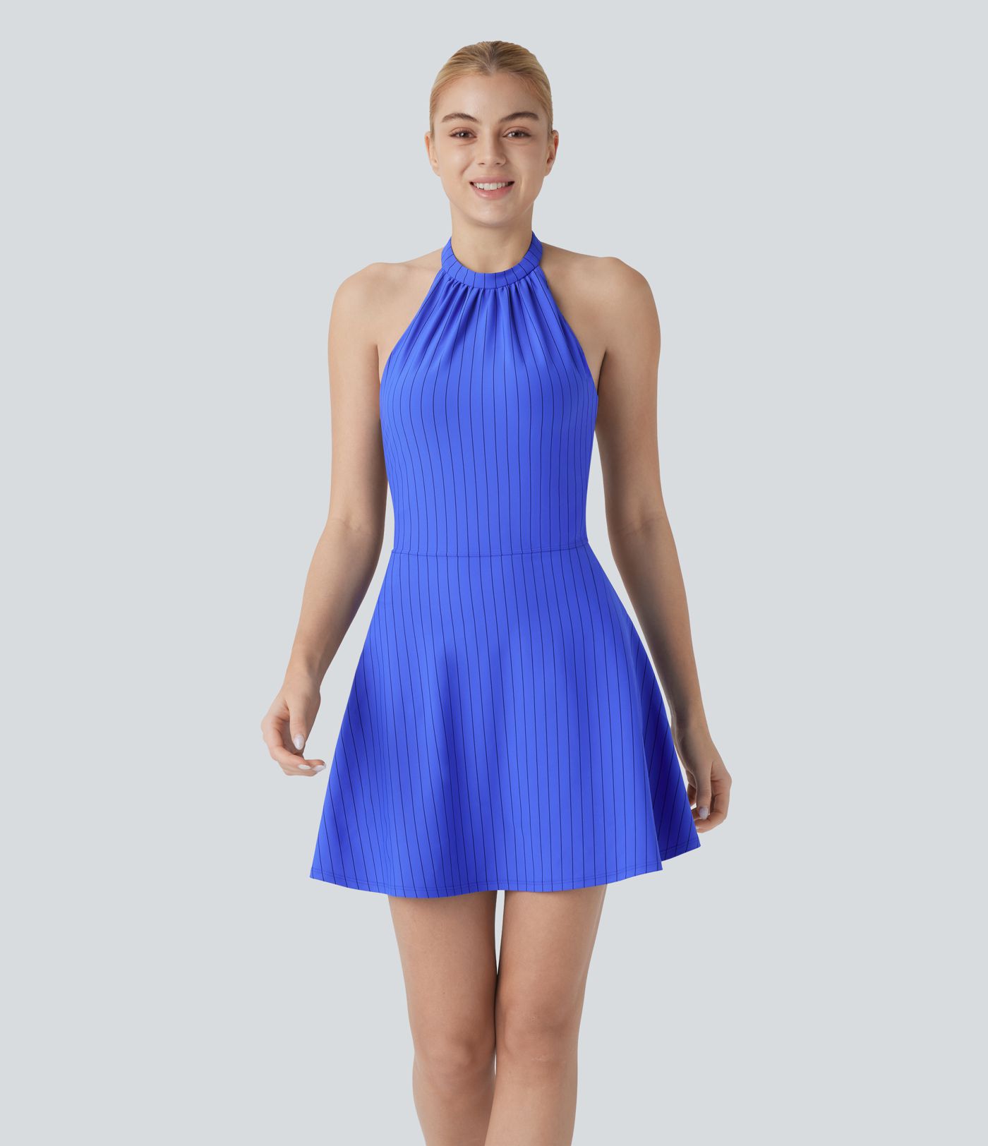 G-hook Halter 2-in-1 Pocket Stripe Mini Cool Touch Yoga Active Dress-Easy Peezy